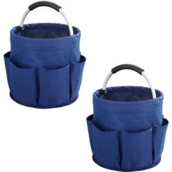 WENKO Panier Rangement Produit D'entretien, 6 Rangements, Pliable Avec Poignée De Transport, Lot De 2, Polyester, ø28x54 Cm, Bleu