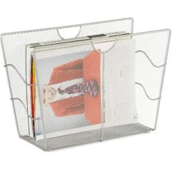 Relaxdays Porte-revues En Maille Métal Porte-journaux Trieur En Maille Tressée HxlxP: 27 X 39 X 17 Cm, Argent