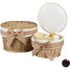 Relaxdays Corbeille De Salle De Bain Panier De Rangement Couvercle Lot De 2 Rond En Bois Buri Tressé Main, Nature -Petit rangement Soldes Magasin 31794580 1