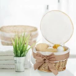 Relaxdays Corbeille De Salle De Bain Panier De Rangement Couvercle Lot De 2 Rond En Bois Buri Tressé Main, Nature 8 Relaxdays Corbeille De Salle De Bain Panier De Rangement Couvercle Lot De 2 Rond En Bois Buri Tressé Main, Nature -Petit rangement Soldes Magasin 31794580 2