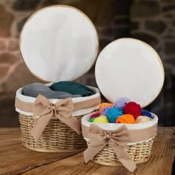 Relaxdays Corbeille De Salle De Bain Panier De Rangement Couvercle Lot De 2 Rond En Bois Buri Tressé Main, Nature 9 Relaxdays Corbeille De Salle De Bain Panier De Rangement Couvercle Lot De 2 Rond En Bois Buri Tressé Main, Nature -Petit rangement Soldes Magasin 31794580 3