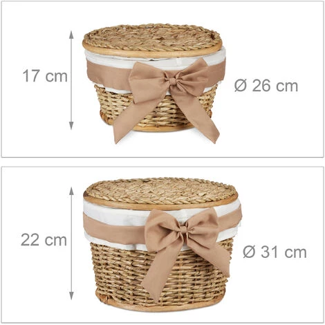 Relaxdays Corbeille De Salle De Bain Panier De Rangement Couvercle Lot De 2 Rond En Bois Buri Tressé Main, Nature 6 Relaxdays Corbeille De Salle De Bain Panier De Rangement Couvercle Lot De 2 Rond En Bois Buri Tressé Main, Nature â Image 4
