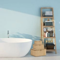 Relaxdays Paniers De Rangement Lot De 3, Couvercle Et Intérieur Tissu, Bambou, Jouets, Boîte Organiseur Salon, 3 Tailles -Petit rangement Soldes Magasin 31794646 3