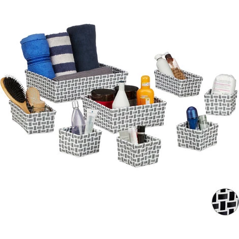 Relaxdays Panier De Rangement Lot De 8 Corbeille Salle De Bain Tressée Plastique Empilable, Blanc Gris 3 Relaxdays Panier De Rangement Lot De 8 Corbeille Salle De Bain Tressée Plastique Empilable, Blanc Gris