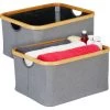 Relaxdays Boîte De Rangement Tissu, Lot De 2, Pliantes, Paniers, Poignée & Rebord En Bambou, 22,5 X 45,5 X 35,5 Cm, Gris -Petit rangement Soldes Magasin 31801308 1