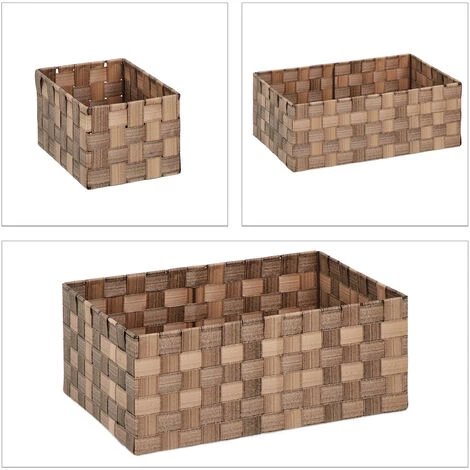 Relaxdays Panier Tressé Rangement, Lot De 4, Salle De Bain, Rectangulaires, 3 Tailles, Plastique, Marron 4 Relaxdays Panier Tressé Rangement, Lot De 4, Salle De Bain, Rectangulaires, 3 Tailles, Plastique, Marron – Image 2