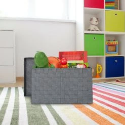 Relaxdays Lot De 3 Paniers De Rangement, Avec Couvercle, En 3 Tailles, Tressés, Plastique, Corbeille, Gris 9 Relaxdays Lot De 3 Paniers De Rangement, Avec Couvercle, En 3 Tailles, Tressés, Plastique, Corbeille, Gris -Petit rangement Soldes Magasin 31824717 3