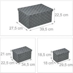 Relaxdays Lot De 3 Paniers De Rangement, Avec Couvercle, En 3 Tailles, Tressés, Plastique, Corbeille, Gris 11 Relaxdays Lot De 3 Paniers De Rangement, Avec Couvercle, En 3 Tailles, Tressés, Plastique, Corbeille, Gris -Petit rangement Soldes Magasin 31824717 5