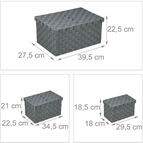 Relaxdays Lot De 3 Paniers De Rangement, Avec Couvercle, En 3 Tailles, Tressés, Plastique, Corbeille, Gris 7 Relaxdays Lot De 3 Paniers De Rangement, Avec Couvercle, En 3 Tailles, Tressés, Plastique, Corbeille, Gris – Image 5