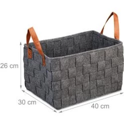 Relaxdays Panier De Rangement Feutre, Pliable, Boîte Pour Rangement Avec Anses, HxlxP 26 X 40 X 30 Cm, Gris Foncé. -Petit rangement Soldes Magasin 31824848 5