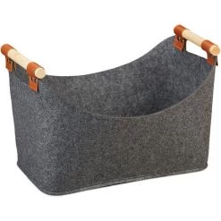 Relaxdays Sac En Feutre, Panier Rangement, Pliable, Boîte Avec Anse, HlP 27x40x22 Cm, Gris Foncé. -Petit rangement Soldes Magasin 31824865 2
