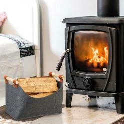 Relaxdays Sac En Feutre, Panier Rangement, Pliable, Boîte Avec Anse, HlP 27x40x22 Cm, Gris Foncé. -Petit rangement Soldes Magasin 31824865 3