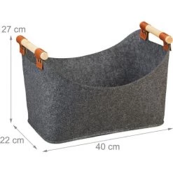 Relaxdays Sac En Feutre, Panier Rangement, Pliable, Boîte Avec Anse, HlP 27x40x22 Cm, Gris Foncé. -Petit rangement Soldes Magasin 31824865 5