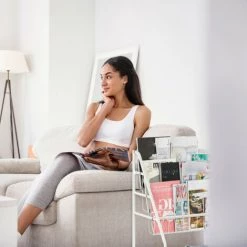 Relaxdays Porte-magazines, HLP: 81 X 67 X 37 Cm, Porte-revues En Métal, à Poser Au Sol, Salon, Chambre, Blanc -Petit rangement Soldes Magasin 31825678 4