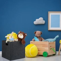 Relaxdays Panier à Bûches De Bois En Feutre Corbeille Sac De Courses Pliable 2 Poignées HxlxP: 30x30x30 Cm, Anthracite -Petit rangement Soldes Magasin 31842037 3