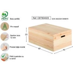 ASTIGARRAGA Boîte De Rangement En Pin Massif Avec Couvercle Taille 5 Beige - Beige -Petit rangement Soldes Magasin 31955964 3