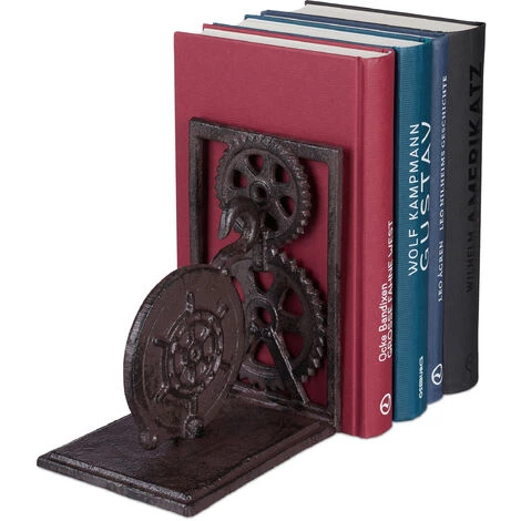 Relaxdays Serre-livres, Presse-livres Fonte, Range-livres Décoration Vintage, Roue Dentée, HxlxP: 16x13x10 Cm, Brun 3 Relaxdays Serre-livres, Presse-livres Fonte, Range-livres Décoration Vintage, Roue Dentée, HxlxP: 16x13x10 Cm, Brun