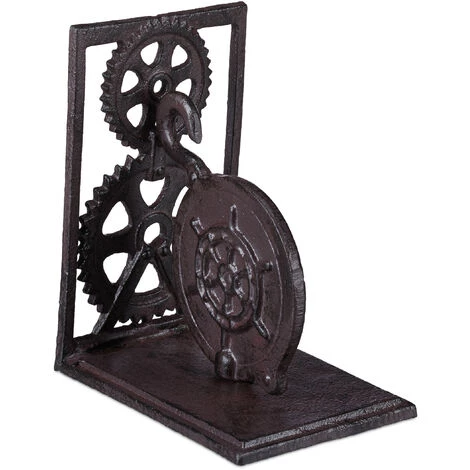 Relaxdays Serre-livres, Presse-livres Fonte, Range-livres Décoration Vintage, Roue Dentée, HxlxP: 16x13x10 Cm, Brun 4 Relaxdays Serre-livres, Presse-livres Fonte, Range-livres Décoration Vintage, Roue Dentée, HxlxP: 16x13x10 Cm, Brun – Image 2