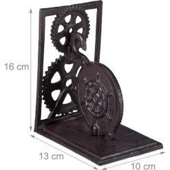 Relaxdays Serre-livres, Presse-livres Fonte, Range-livres Décoration Vintage, Roue Dentée, HxlxP: 16x13x10 Cm, Brun 11 Relaxdays Serre-livres, Presse-livres Fonte, Range-livres Décoration Vintage, Roue Dentée, HxlxP: 16x13x10 Cm, Brun -Petit rangement Soldes Magasin 32023282 5
