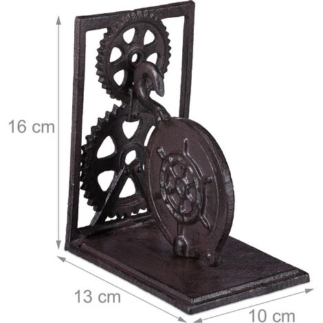 Relaxdays Serre-livres, Presse-livres Fonte, Range-livres Décoration Vintage, Roue Dentée, HxlxP: 16x13x10 Cm, Brun 7 Relaxdays Serre-livres, Presse-livres Fonte, Range-livres Décoration Vintage, Roue Dentée, HxlxP: 16x13x10 Cm, Brun – Image 5