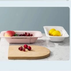 LITZEE Panier De Vidange Pour Cuisine, Support De Séchage D'Évier Pour Stockage Et Lavage Des Vaisselle / Fruits / Légumes (blanc) -Petit rangement Soldes Magasin 32307337 2