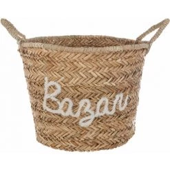 HOMEMAISON Panier En Osier Brodé Bazar Blanc L 38 X L 38 X H 26 Cm - Blanc