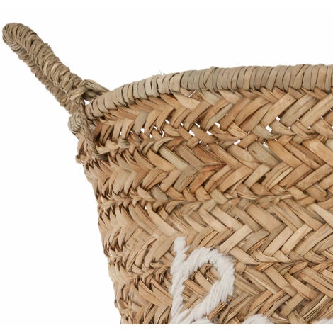 HOMEMAISON Panier En Osier Brodé Bazar Blanc L 38 X L 38 X H 26 Cm - Blanc 4 HOMEMAISON Panier En Osier Brodé Bazar Blanc L 38 X L 38 X H 26 Cm - Blanc – Image 2