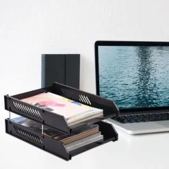 Jielisi Plateau De Documents De Bureau File Organizer 2 Superposable Niveau Lettre Plateau Porte-Revues Porte-Bagages Accessoires De Bureau Stockage Du Papier Papeterie -Petit rangement Soldes Magasin 32471489 4