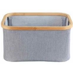 WENKO Panier Rangement Pliable Bambou Bahari, Boite De Rangement Linge, 20L, Polyester - Bambou, 38x20x26 Cm, Gris - Marron