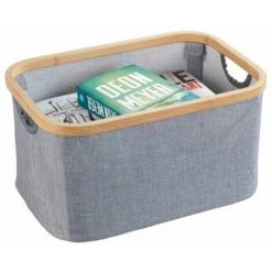 WENKO Panier Rangement Pliable Bambou Bahari, Boite De Rangement Linge, 20L, Polyester - Bambou, 38x20x26 Cm, Gris - Marron -Petit rangement Soldes Magasin 32511979 5