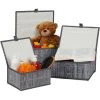 Relaxdays Paniers De Rangement Lot De 3, Couvercle Et Intérieur Tissu, Bambou, Jouets, Boîte Organiseur Salon, 3 Tailles -Petit rangement Soldes Magasin 32512194 1