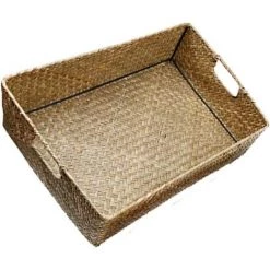 BARES Panier De Rangement Tissé à La Main Rétro Paniers En Osier Rectangulaires Corbeille De Rangement Aux Algues Avec Poignée - Taille M (Jaune) -Petit rangement Soldes Magasin 32814599 3