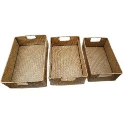 BARES Panier De Rangement Tissé à La Main Rétro Paniers En Osier Rectangulaires Corbeille De Rangement Aux Algues Avec Poignée - Taille M (Jaune) -Petit rangement Soldes Magasin 32814599 5