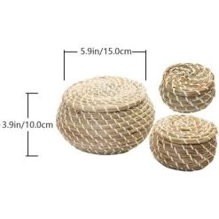 BARES 3 Pi&egrave;ces Panier Tiss&eacute; Jonc De Mer En Osier Rotin Paniers De Rangement Bo&icirc;te Rondes Paniers De Pique-Nique Paniers &agrave; Linge Avec Couvercle -Petit rangement Soldes Magasin 32814619 4