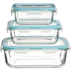 Five - Set De 3 Boites De Conservation Rectangles En Verre Avec Fermeture Par Clips - Bleu