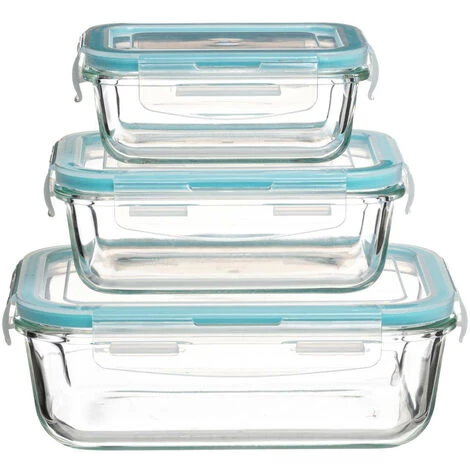 Five - Set De 3 Boites De Conservation Rectangles En Verre Avec Fermeture Par Clips - Bleu 3 Five - Set De 3 Boites De Conservation Rectangles En Verre Avec Fermeture Par Clips - Bleu