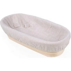 AIDUCHO Banneton Ovale, Brotform Avec Doublure En Lain, Corbeille à Pain Ovale, Panier De Fermentation De Pain, Jusqu’à 0,7kg De Pâte, 30 X 14 X 7cm