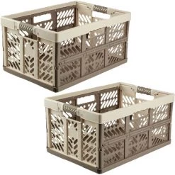 KEEEPER Lot De 2 Boîtes Ben Pliantes Robustes Avec Poignées 45L En Crème Et Marron