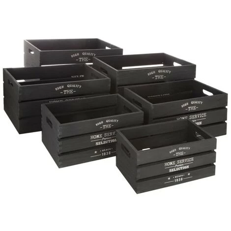 ATMOSPHERA, CRATEUR D'INTRIEUR Lot De 6 Caisses Cagettes "Facto" 40cm Noir 3 ATMOSPHERA, CRATEUR D'INTRIEUR Lot De 6 Caisses Cagettes "Facto" 40cm Noir