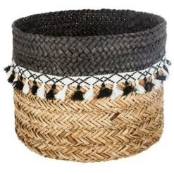ATMOSPHERA, CRŽATEUR D'INTŽRIEUR Lot De 3 Paniers De Rangement à Pompons "Seagrass" 33cm Noir -Petit rangement Soldes Magasin 33656483 3
