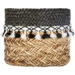 ATMOSPHERA, CRŽATEUR D'INTŽRIEUR Lot De 3 Paniers De Rangement à Pompons "Seagrass" 33cm Noir -Petit rangement Soldes Magasin 33656483 4