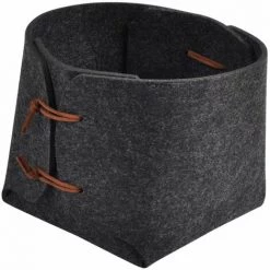 Paris Prix - Panière Haute Feutrine "slow Life" 14cm Gris Foncé