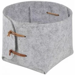 Paris Prix - Panière Haute Feutrine "slow Life" 18cm Gris Clair