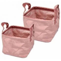 Paris Prix - Lot De 2 Panières Carrées "velvet" 20cm Rose