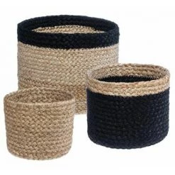 ATMOSPHERA, CRATEUR D'INTRIEUR Lot De 3 Paniers "Seagrass" 18cm Noir & Naturel