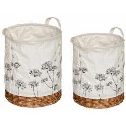 ATMOSPHERA, CRATEUR D'INTRIEUR Lot De 2 Paniers à Linge Tissu & Osier "Orane II" 32cm Blanc