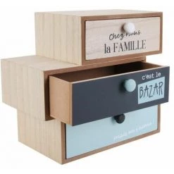 Paris Prix - Boîte Déco 3 Tiroirs "décalés" 22cm Bleu & Naturel -Petit rangement Soldes Magasin 33674959 2