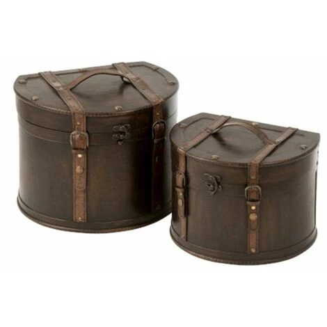 Paris Prix - Lot De 2 Valises Déco "rétro Vintage" 35cm Marron 3 Paris Prix - Lot De 2 Valises Déco "rétro Vintage" 35cm Marron