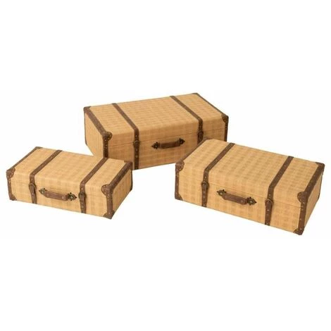 Paris Prix - Lot De 3 Coffres Déco "rectangles" 75cm Naturel 3 Paris Prix - Lot De 3 Coffres Déco "rectangles" 75cm Naturel