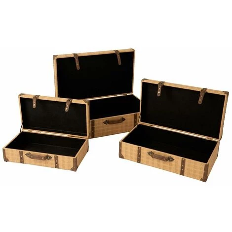 Paris Prix - Lot De 3 Coffres Déco "rectangles" 75cm Naturel 4 Paris Prix - Lot De 3 Coffres Déco "rectangles" 75cm Naturel – Image 2